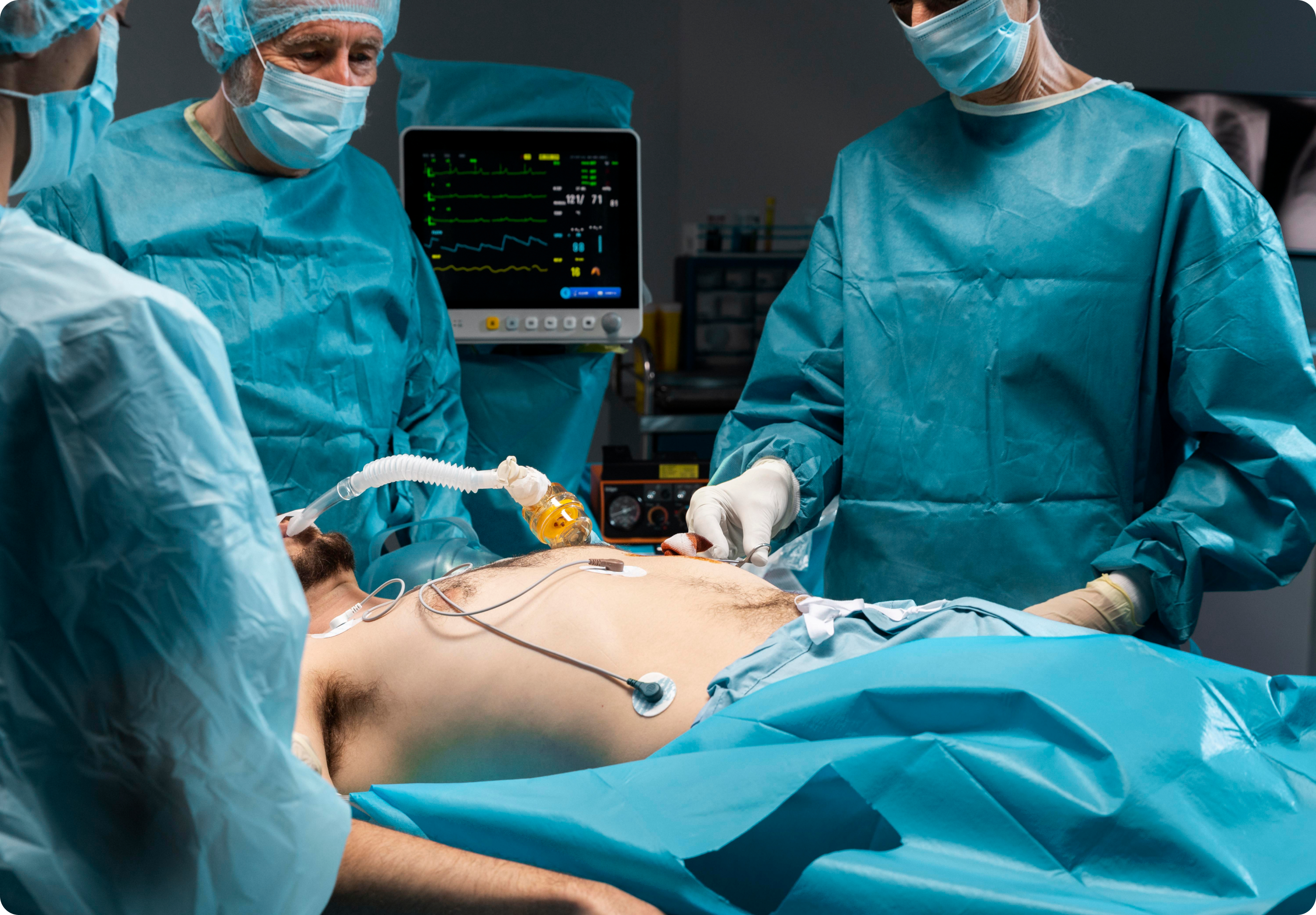 Surgeons analyzing a patient's body before an operation